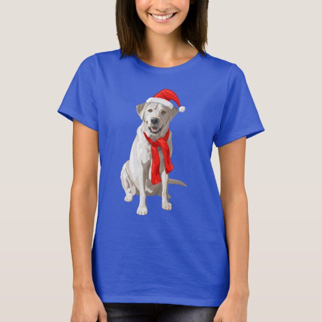 White Gult Labrador Retriever i Santa Hat T Shirt (Framsida)