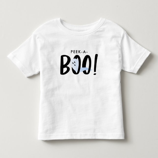 White Halloween Cute Ghost Peek-A-Boo! T Shirt (Framsida)