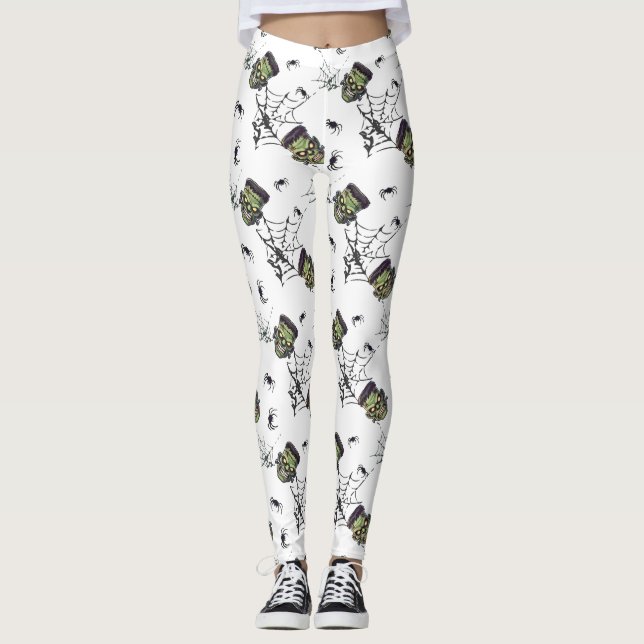 🤍 White Halloween Frankenstein Leggings 🎃 👻 (Framsida)
