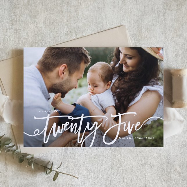 White Hand Lettering Gott nytt år Photo Julkort (White Hand Lettering Happy New Year Photo Holiday Card)