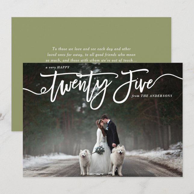 White Hand Lettering Photo Gott nytt år Julkort (Fram/baksida)