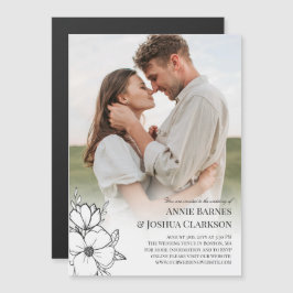 White Hand plockade Flowers Photo Bröllop Magnetisk Inbjudningskort