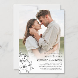 White Hand plockade Flowers Photo Bröllop Magnetisk Inbjudningskort
