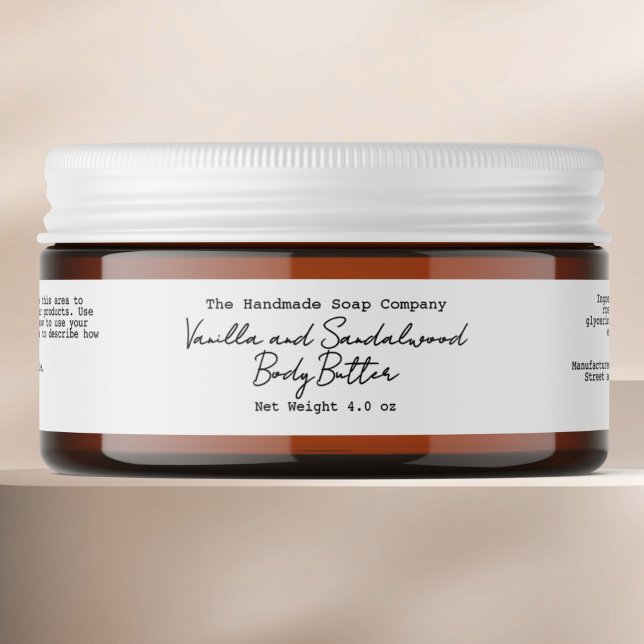 White Handwritten Minimalist Body Butter Jar Label Etikettband (Skapare uppladdad)