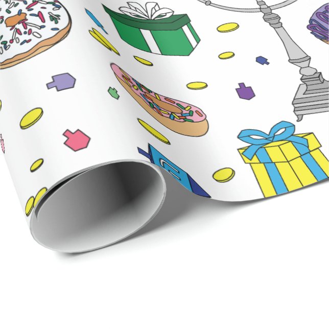 White Hanukkah Mönster Presentpapper (Rullad Hörn)