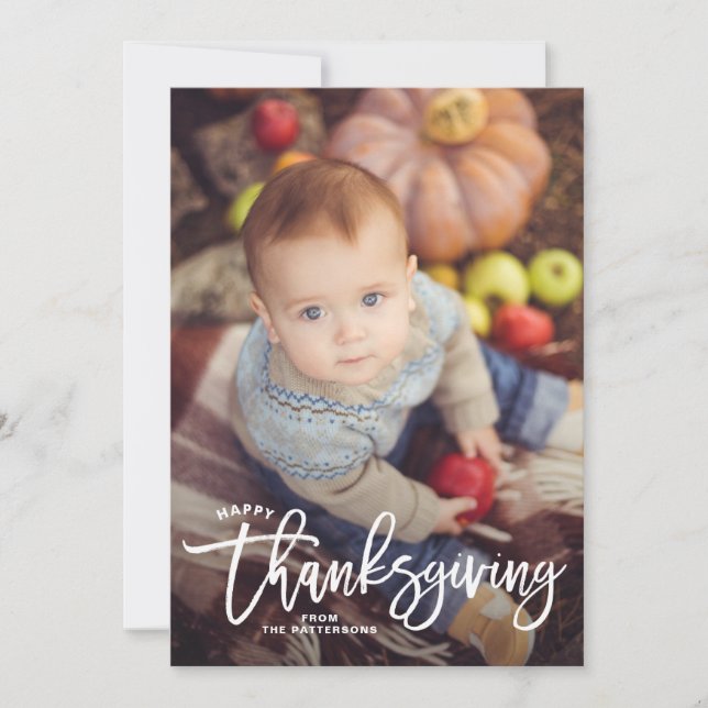 White Happy thanksgiving Hand Lettering Photo II Julkort (Framsida)