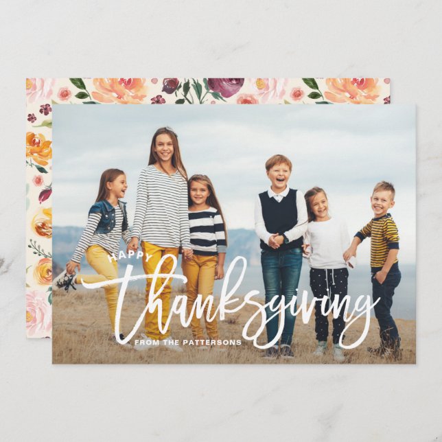 White Happy thanksgiving Hand Lettering Photo Julkort (Fram/baksida)
