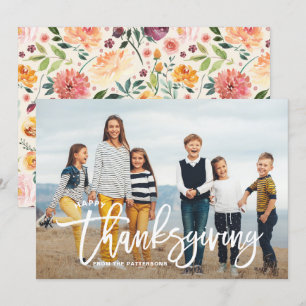 White Happy thanksgiving Hand Lettering Photo Julkort