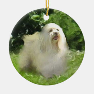 White Havanese on Porcelain Helgdag Ornament