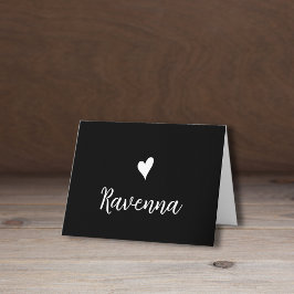 White Heart and Handwritten Name Black Anteckningskort