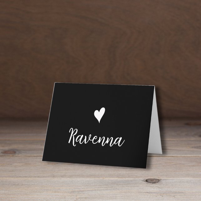 White Heart and Handwritten Name Black Anteckningskort (Skapare uppladdad)