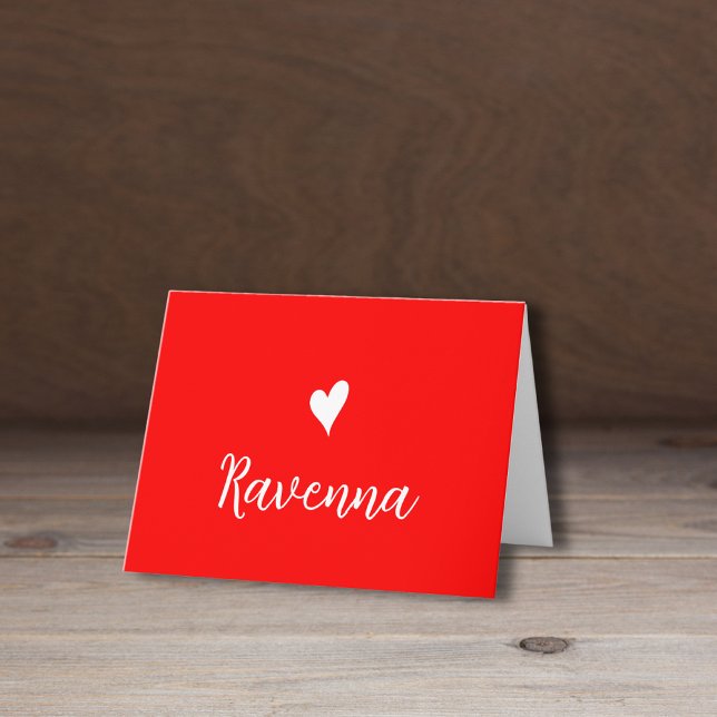White Heart and Handwritten Name Neon Red Anteckningskort (Skapare uppladdad)