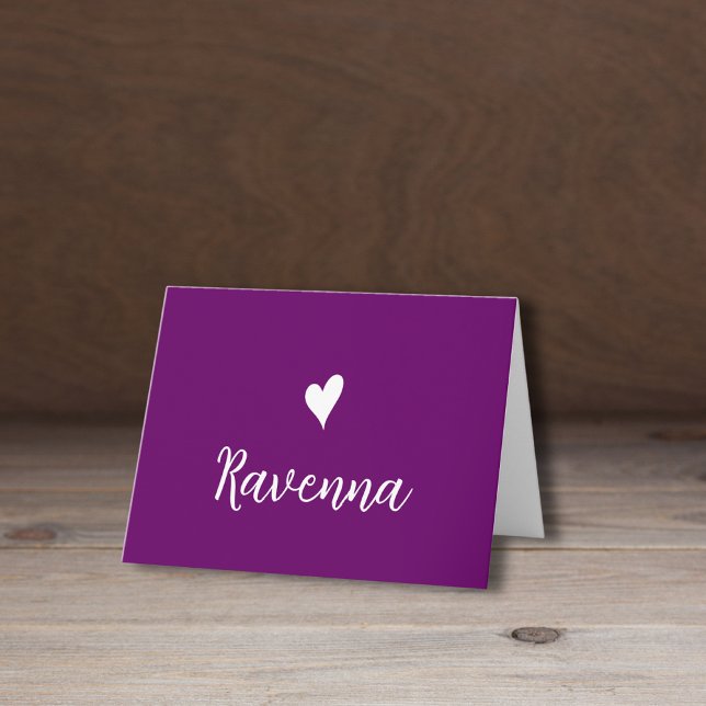 White Heart and Handwritten Name  Plum Purple Anteckningskort (Skapare uppladdad)
