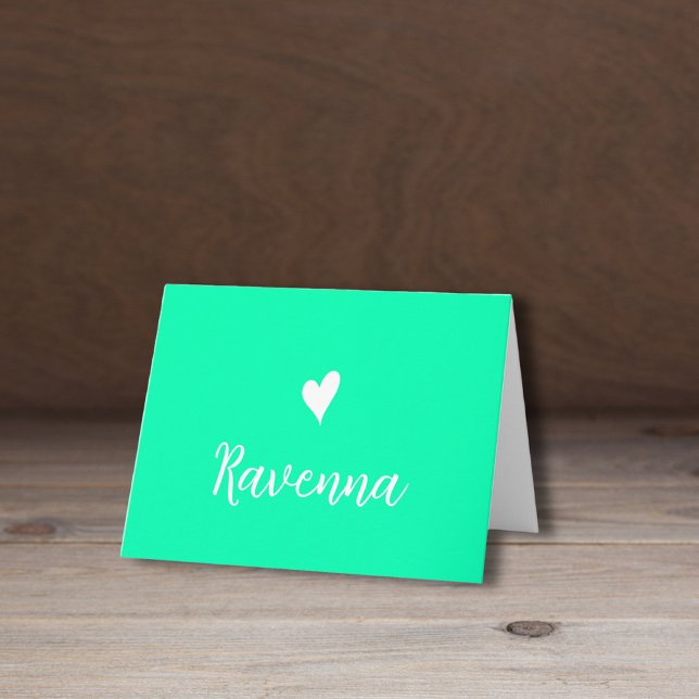 White Heart and Handwritten Name Seafoam Green Anteckningskort (Skapare uppladdad)