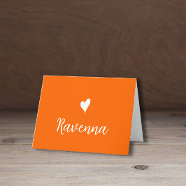 White Heart and Handwritten Name Sunset Orange Anteckningskort