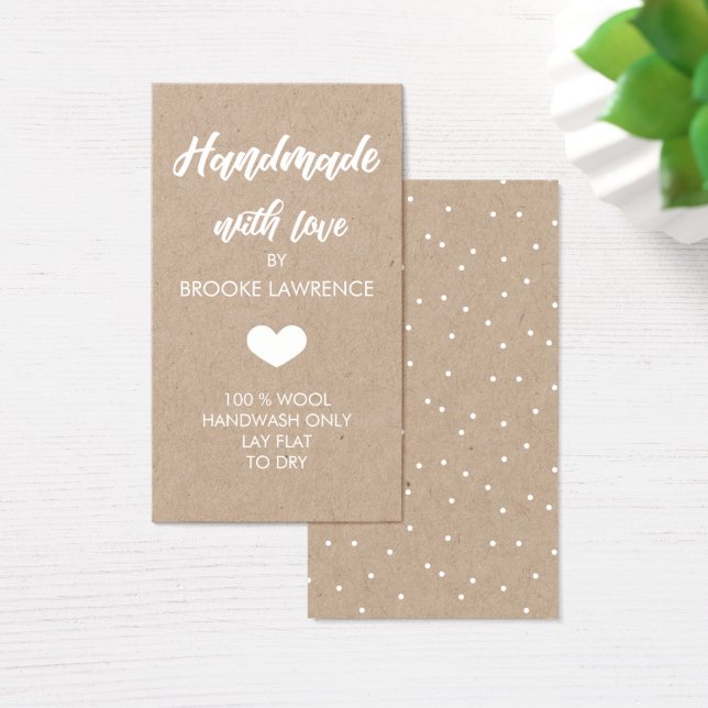 White Heart Handgjord med Kärlek Kraft Papper Visitkort (Skivbord)