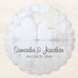 White Hearts och Peony Flowers Bröllop Underlägg Papper