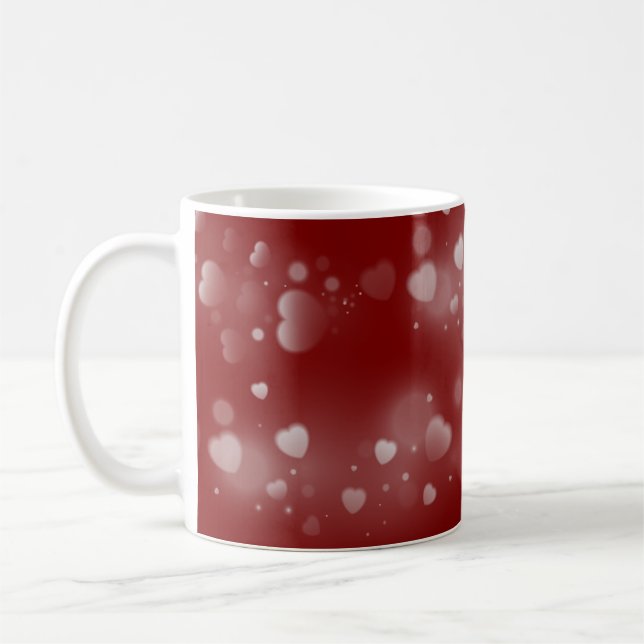 White Hearts on Red Background Kaffemugg (Vänster)