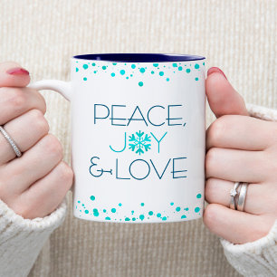 White Helgdag Turcos Snowflake Peace Joy Kärlek Två-Tonad Mugg