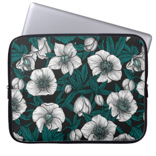 White Hellebores med blå löv Laptop Fodral