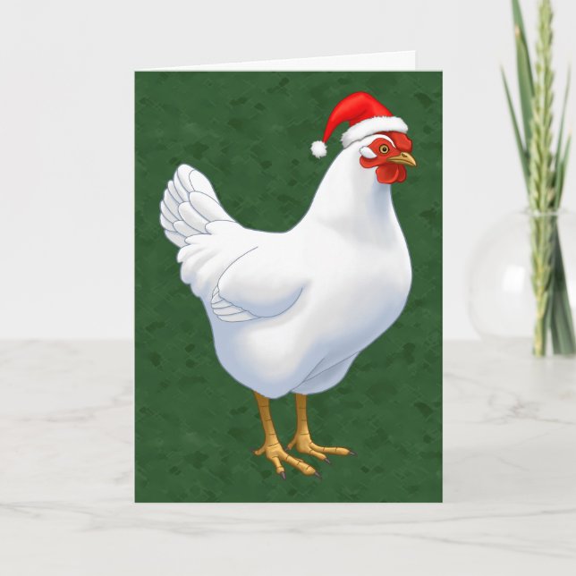 White Hen i Santa Hat Merry Chickmas Helgkort (Framsida)