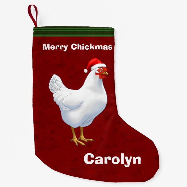 White Hen i Santa Hat Merry Chickmas Liten Julstrumpa (Framsidan)