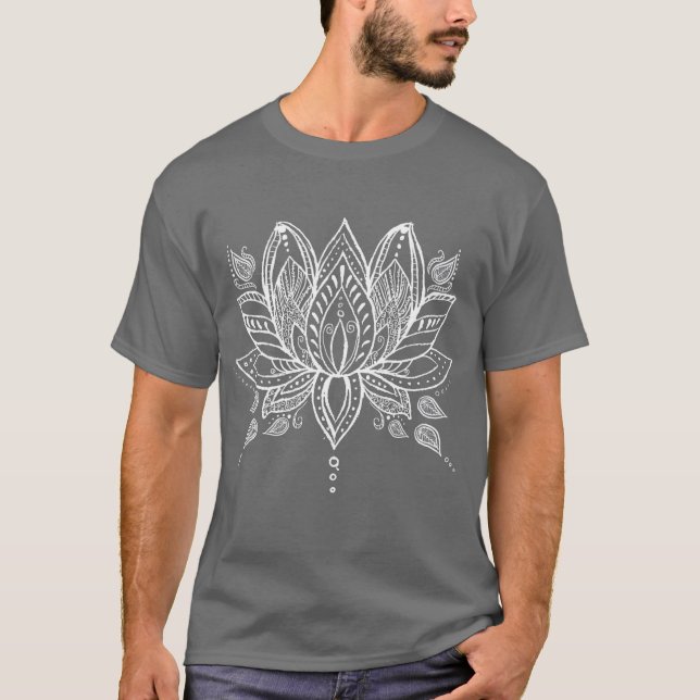White Henna Lotus Yoga Bohemian Graphic T Shirt (Framsida)