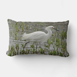 White Heron Photo med Grönt Sjö Wading Bird Lumbarkudde