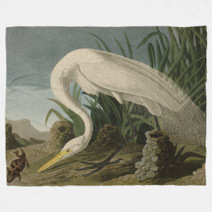 White Heron, Underbar Egret, Audubon Birds of Amer Fleecefilt