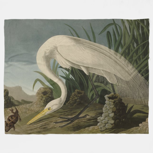 White Heron, Underbar Egret, Audubon Birds of Amer Fleecefilt (Framsidan (Horisontell))