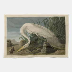 White Heron, Underbar Egret, Audubon Birds of Amer Kökshandduk