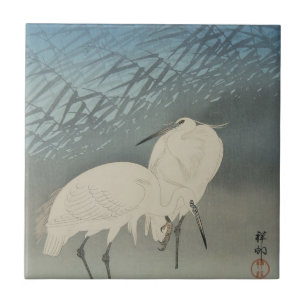 White Herons and Måne, Ohara Koson Kakelplatta