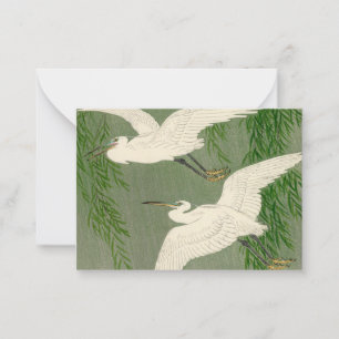 White Herons and Willow in Rain by Ohara Koson Anteckningskort