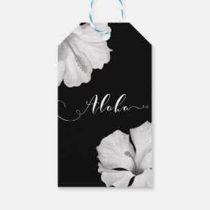 White Hibiscus Black Tropical Bröllop Aloha Favor Presentetikett