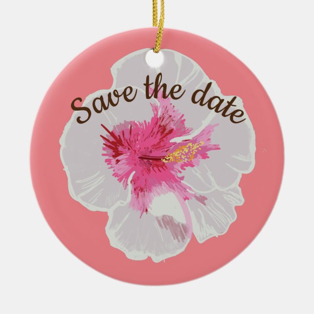 White Hibiscus Flowers Anpassningsbar Julgransprydnad Keramik (Framsidan)