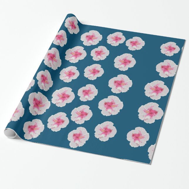 White Hibiscus Flowers Anpassningsbar Presentpapper (Utrullad)
