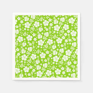 White Hibiscus on Lime Green Tropical Chic Pappersservett