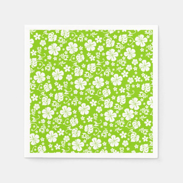 White Hibiscus on Lime Green Tropical Chic Pappersservett (Framsidan)