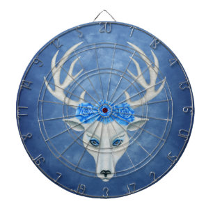 White Hjort Antlers Blue öga Ro Misty Blue Darttavla