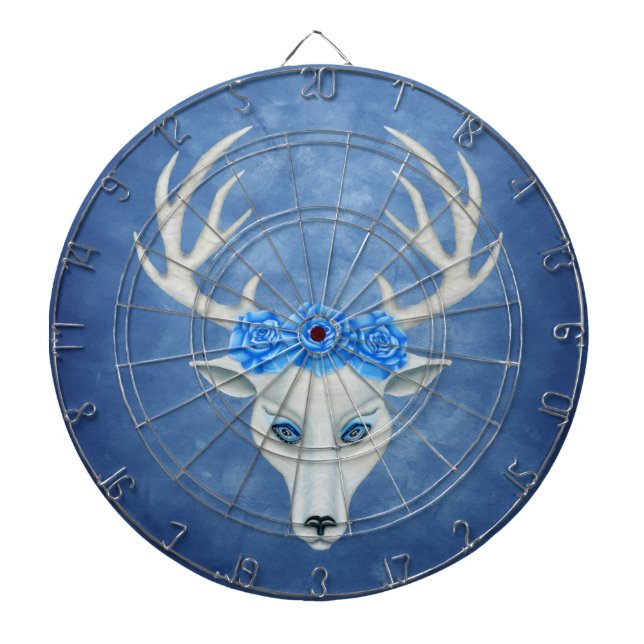 White Hjort Antlers Blue öga Ro Misty Blue Darttavla (Framsidan)