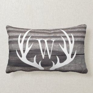 White Hjort Antlers Weasted Wood Monogram Lumbarkudde