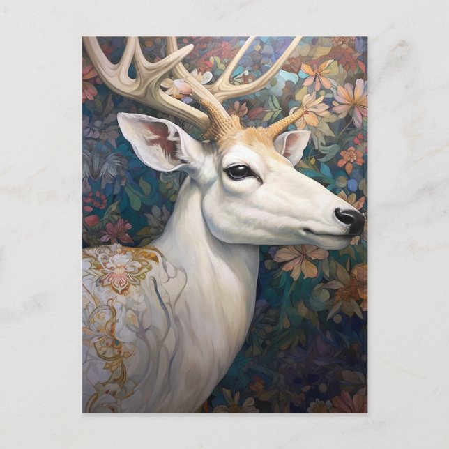 White Hjort Beautfiul Fantasy Art Vykort (Framsida)