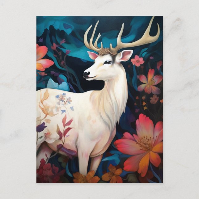 White Hjort Beautfiul Fantasy Art Vykort (Framsida)