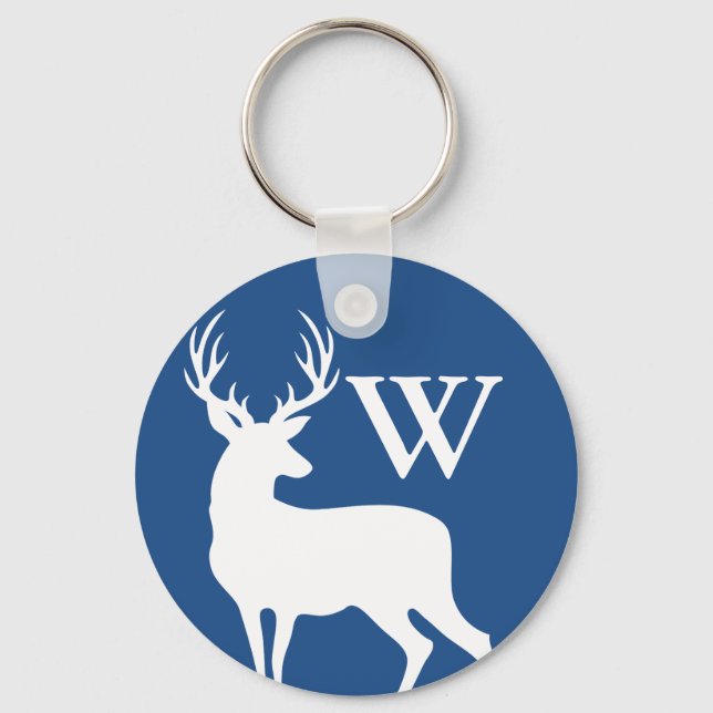 White Hjort Buck Silhouette White Initial Brev Nyckelring (Framsida)
