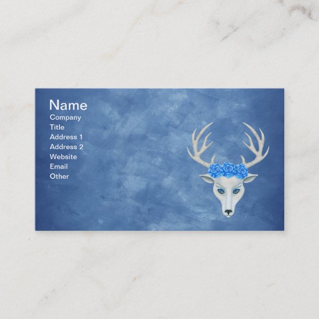 White Hjort Head Antlers Mysterious Ansikte Ro Blu Visitkort (Framsida)