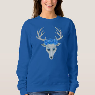 White Hjort Head Mysterious Blue Ögon Antlers Ro T Shirt