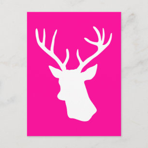 White Hjort Head Silhouette - shock rosa Vykort