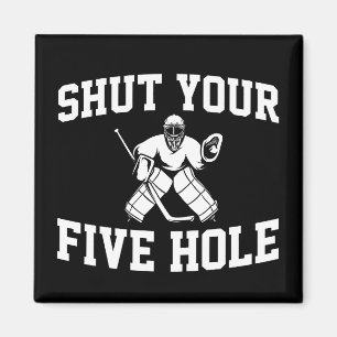 White Hockey Goalie Stäng fem Hål Magnet