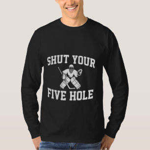 White Hockey Goalie Stäng fem Hål T Shirt