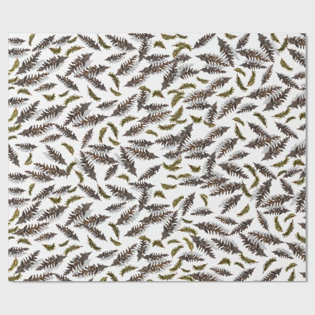 White Holiday Winter Pinecones Wrapping Paper Presentpapper (Platt)